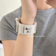 适用iwatch10苹果手表applewatch9表带s10夏日尼龙线条小狗s8运动s7透气磁吸Ultra2新款45SE简约s6女款S9小众