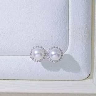 DIY珍珠配件 S925纯银耳钉空托太阳花半成品耳饰耳环托配6mm圆形