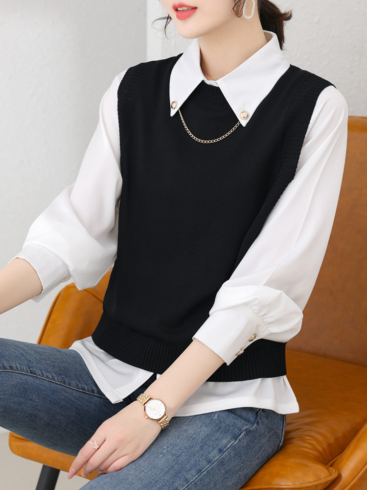 女士设计感小众衬衫2022年春装新款白色衬衣马甲背心春秋两件套装