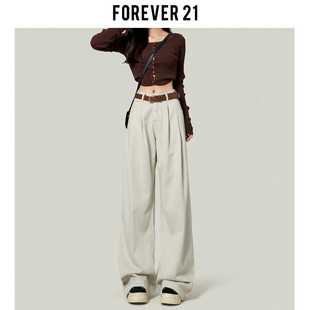 forever 21水泥色加绒牛仔裤女2024新款高腰小个子直筒阔腿拖地裤