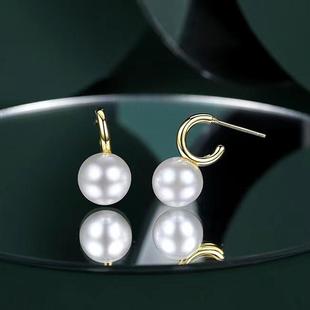 DIY珍珠配件 S925 纯银耳钉空托 金色银色银饰耳环 配8-11mm圆珠