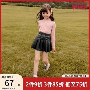 女童毛衣2024新款春秋款儿童黑色高领打底衫中大童洋气针织衫春装