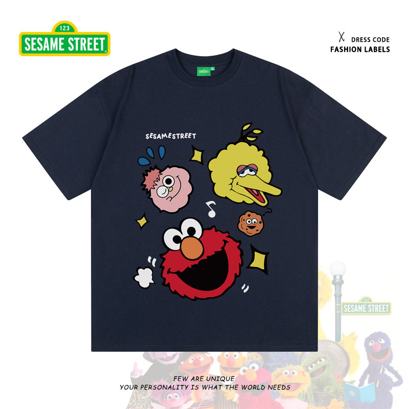 Sesame Street/芝麻街卡通动漫情侣T恤宽松休闲运动薄款透气短袖