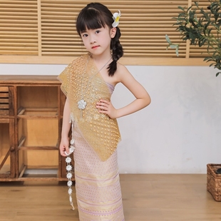女童傣族套装儿童民族服装西双版纳旅游裙子夏季度假云南演出舞蹈