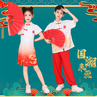 中国潮风旗袍裙六一儿童合唱演出服幼儿园学生雪龙吟扇子舞蹈表演
