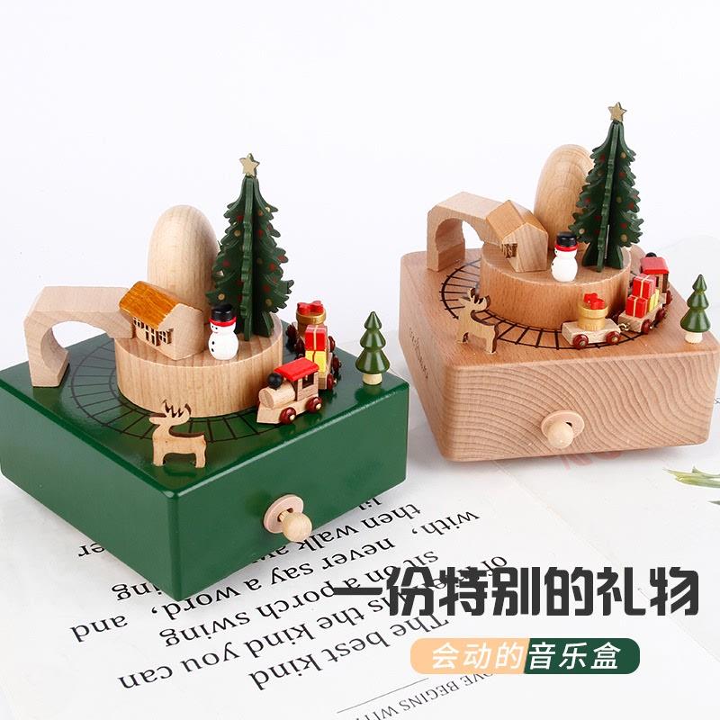 创意八音盒纯手工木质音乐盒旋转木马玩具摆件儿童圣诞节生日礼物