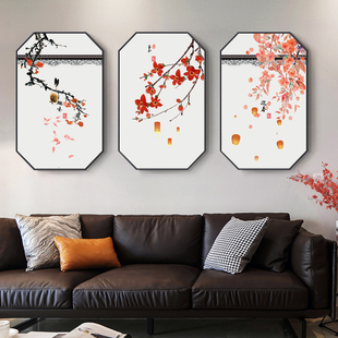 网红新中式花鸟风景装饰画古典风格工装墙面家庭客厅沙发背景玄关