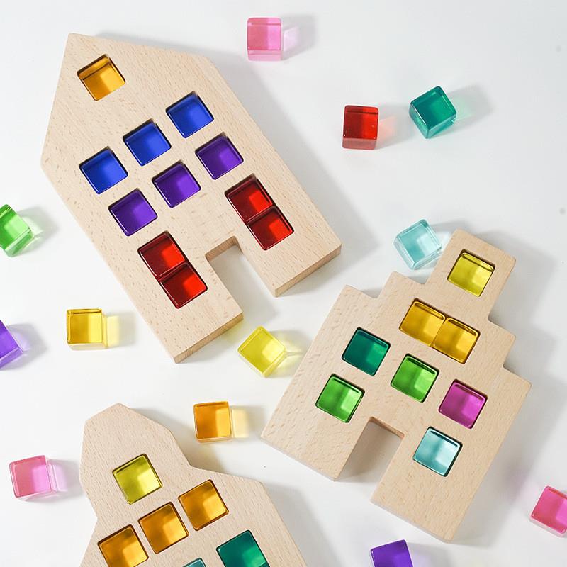 高透亚克力积木彩虹方块水晶积木幼儿园益智玩具透光宝石积木跨境