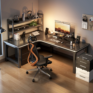 IKEA宜家转角电脑桌台式家用电竞桌双人书桌书架卧室拐角桌子办公