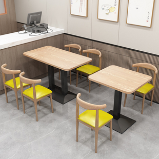 新款奶茶店咖啡厅快餐桌椅套装组合饭店方桌网红餐厅小吃餐饮商用