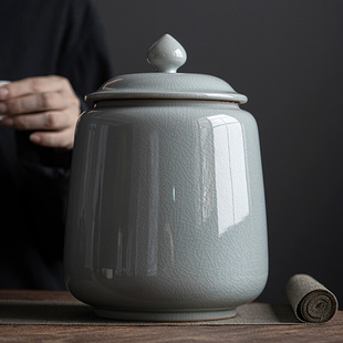 陶瓷大号茶叶罐2斤装密封储存防潮罐哥窑开片普洱红茶散装空茶盒