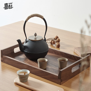 黑胡桃实木托盘长方形木盘家用 商用餐厅咖啡茶具水杯子托盘木质