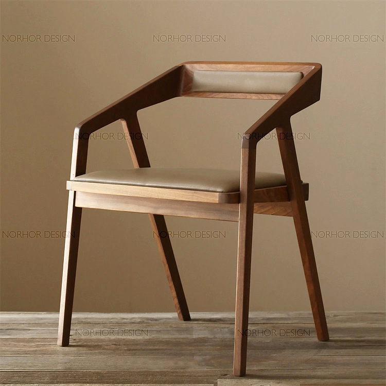 源氏木语北欧餐椅美式实木椅子靠背椅带扶手家用餐厅现代简约书房