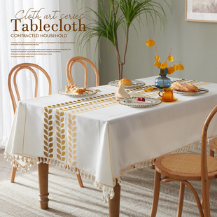 北欧ins风餐桌布艺现代简约棉麻防水防烫茶几桌布长方形流苏台布