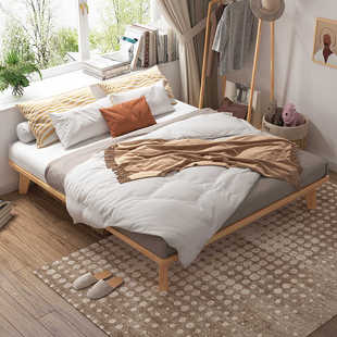 北欧实木双人床现代简约橡木榻榻米床无床头小户型卧室1.5m大床架