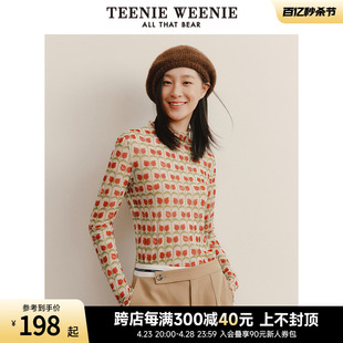 TeenieWeenie小熊春夏新款石榴印花时尚网纱T恤皮肤衣打底衫女装