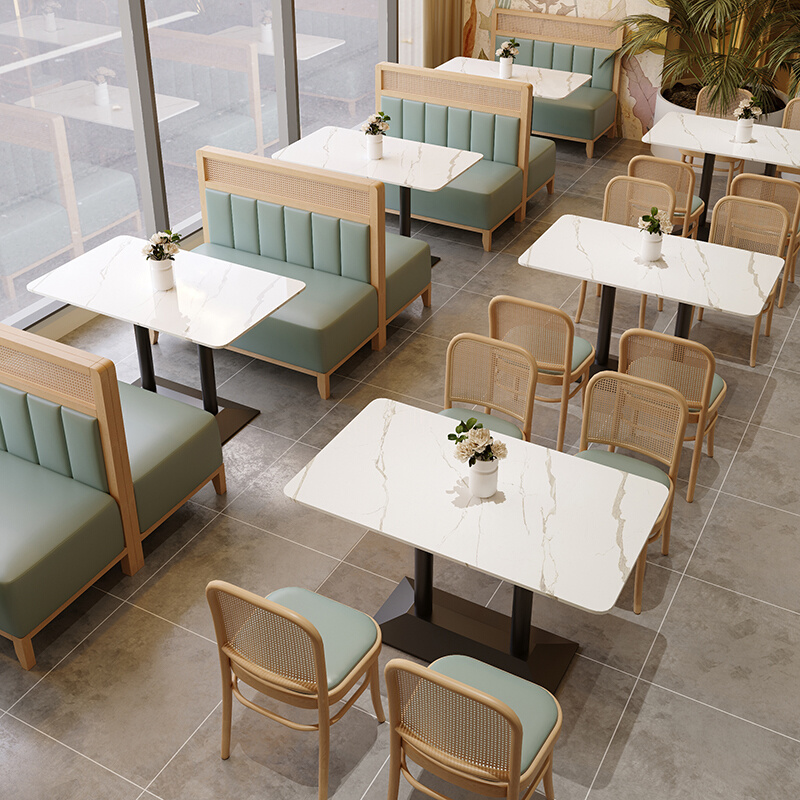 甜品奶茶店岩板桌椅组合简约火锅汉堡饭店咖啡西餐厅卡座沙发定制
