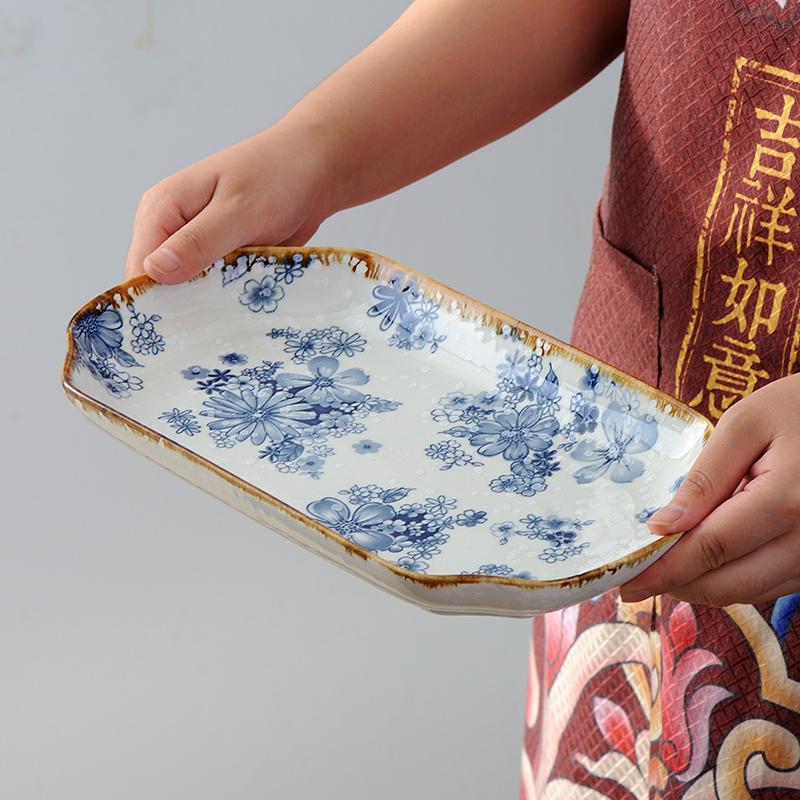 青花鱼盘家用陶瓷盘子创意长方形日式蒸烤餐具新款菜盘餐具烤鱼碟