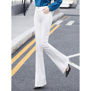 高货白色裤子2024夏季薄款高腰显瘦微喇牛仔裤女修身弹力大码喇叭