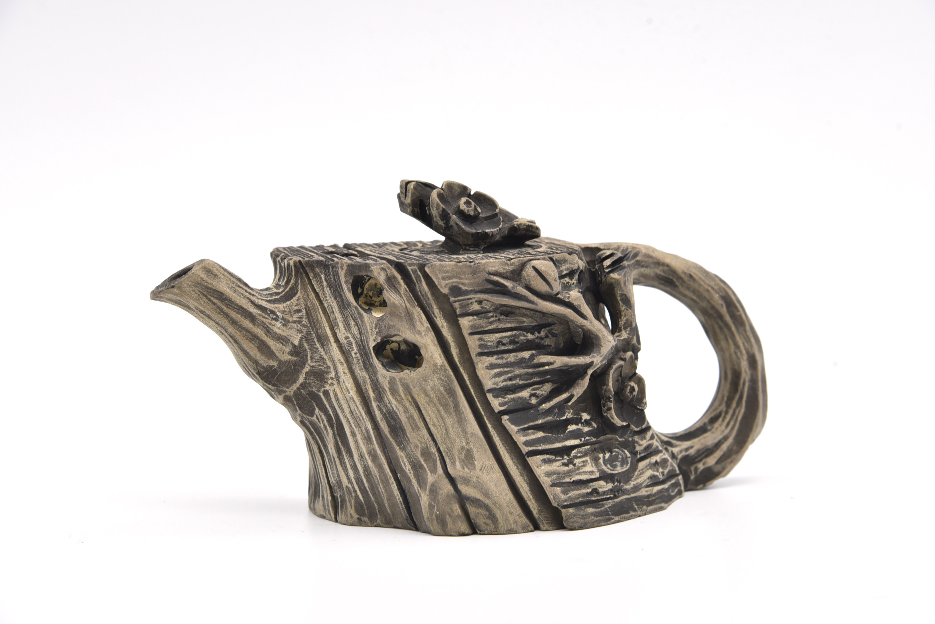 藏书澄泥石雕梅开五福茶壶