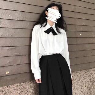 学生白衬衫女jk制服班服百褶半身长裙套装大码宽松衬衣学院风秋冬