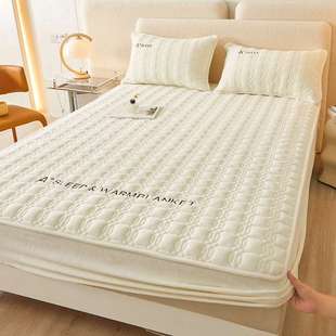 新款类牛奶绒刺绣夹棉床笠单件床笠席梦思保护套床单床垫防尘罩