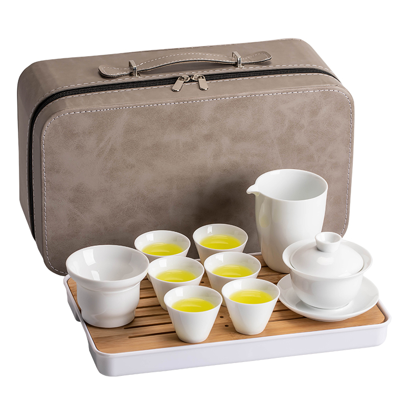 匠序旅行功夫茶具家用盖碗小套装便携式户外露营随身白瓷茶具茶杯