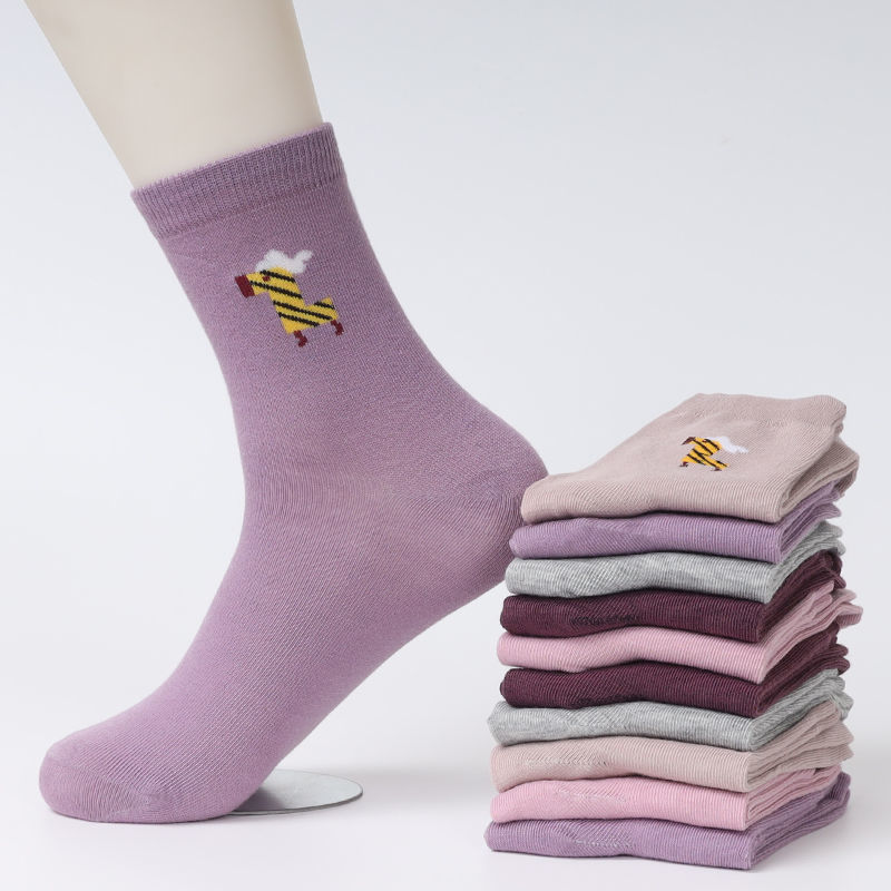 10双女士秋季中筒袜纯色棉质袜子妈妈防臭棉袜运动袜保暖中腰成人