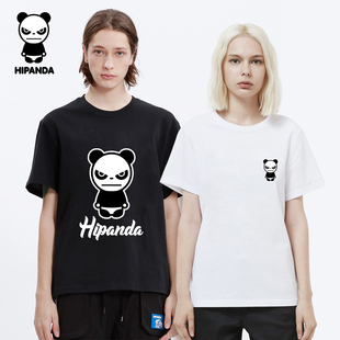 Hipanda你好熊猫短袖男女夏季新款半袖情侣装运动上衣体恤宽松T恤