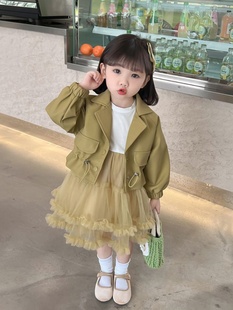 女童春秋季2023新款洋气时尚小女孩时髦甜美可爱皮衣外套裙套装潮