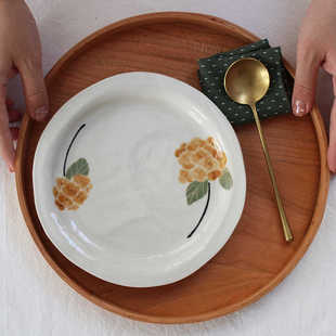 川谷 日式绣球手工陶瓷盘子ins风菜盘家用 创意小清新盘子