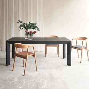 侘寂风简约实木餐桌现代橡木客厅长桌办公桌书桌黑色工作台原木桌