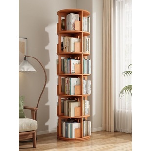 全实木旋转书架360度书柜圆形收纳家用客厅可移动儿童落地置物