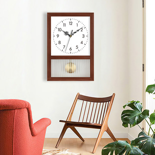 实木日式复古钟客厅北欧新中式挂墙时钟静音长方形摆钟座钟表法式