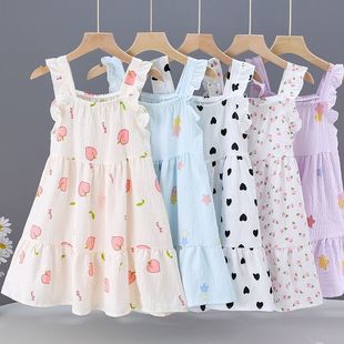 巴拉巴柆韩系儿童裙子夏季薄款背心吊带连衣裙新款女童女孩洋气睡