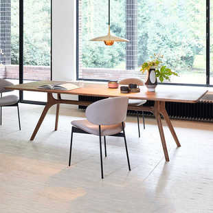 北欧简约家用餐桌侘寂风长方形书桌实木工作台洽谈桌客厅原木长桌
