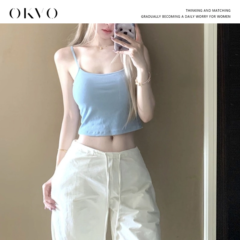 OKVO 韩系蓝色洋气吊带+时尚百搭休闲裤