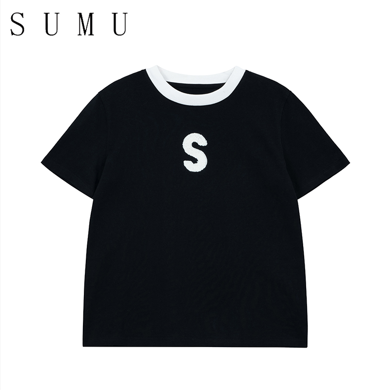 宿慕SUMU小雨女装短袖T恤女夏季2024年新款印花打底衫修身3002