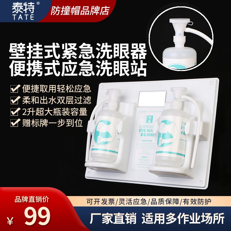 泰特紧急洗眼器2L手持冲洗瓶TEW316壁挂便携式洗眼站赠标识牌配件