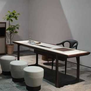 北美黑胡桃茶桌椅组合现代轻奢岩板泡茶台办公茶室新中式实木茶桌