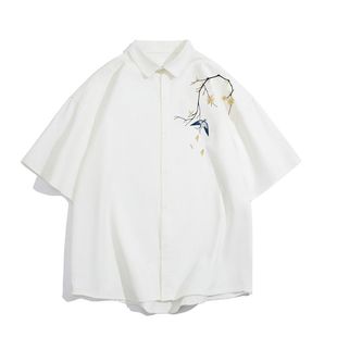 夏季中国风白色短袖衬衫女胖mm大码200斤高级感冰丝学生半袖衬衣