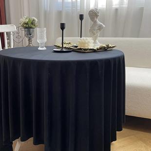 冷淡风防尘纯黑色桌布丝绒轻奢高级感现代简约长方形圆西餐桌台布