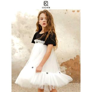 女童连衣裙KAQI2022春夏季原创新款洋气时髦网纱女孩子白色公主裙