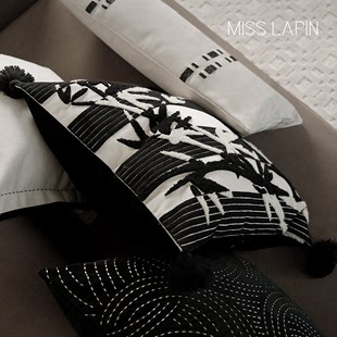 澜品现代新中式黑白拼色立体绣流苏抱枕客厅沙发样板间靠枕靠垫套
