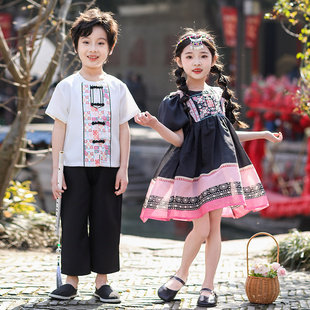 广西三月三儿童壮族瑶族苗族少数民族风表演服装小学生汉服演出服