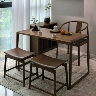 北美黑胡桃茶桌书桌元宝凳家用新中式茶几凳矮凳阳台小户型办公室