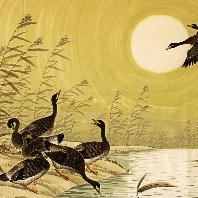 (朝鲜)功勋画家韩贤熙《月夜的大雁》平壤美术大学 小芃画廊
