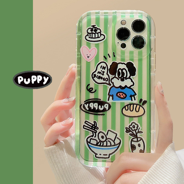 复古ins条纹小狗适用iphone16手机壳11苹果14pro max软套13透明12