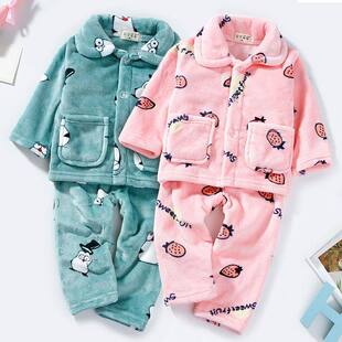 断码特价  秋冬儿童法兰绒保暖睡衣孩子加厚珊瑚绒家居服宝宝套装