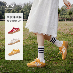 吴大叔真皮复古德训鞋女2025夏季新款透气内增高百搭休闲运动板鞋